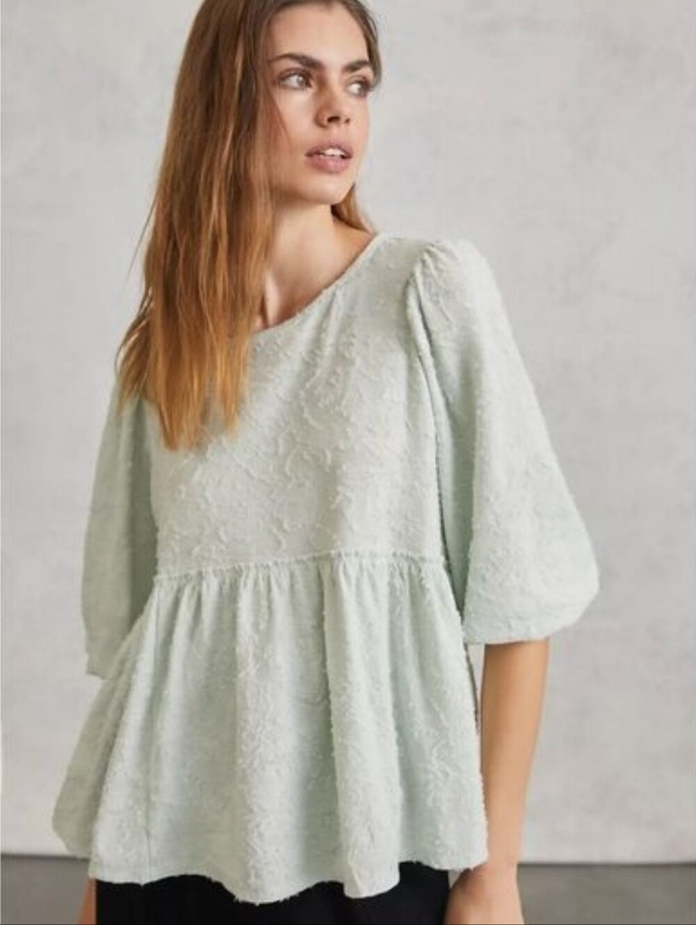 by Anthropologie Amorina Babydoll Top Size S Mint Green Textured Jersey